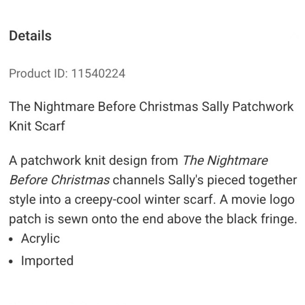 THE NIGHTMARE BEFORE CHRISTMAS SALLY PATCHWORK KNIT SCARF! Colorful Cozy Fringe - Picture 3 of 3